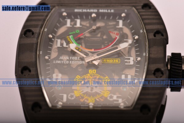 Richard Mille Jean Todt Limited Edition RM 036 Watch 1:1 Replica Carbon Fiber Black Rubber Strap